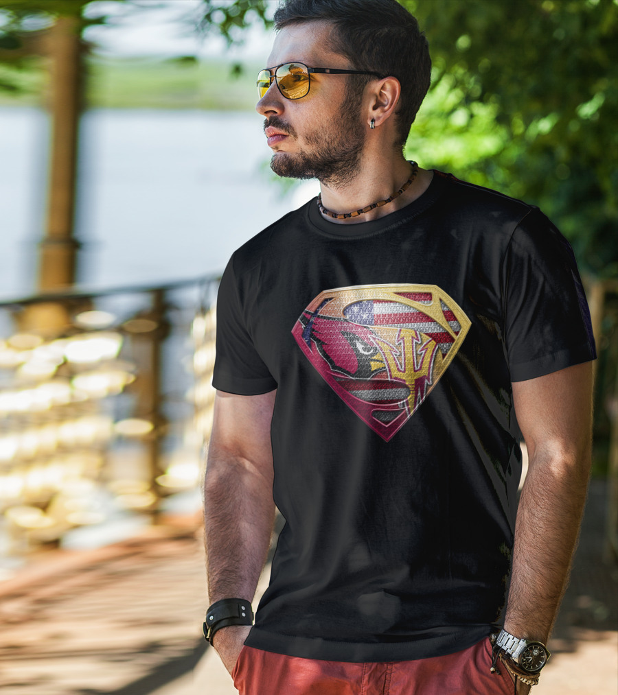 Arizona Cardinals Sun Devils Superman Usa Flag T-Shirt