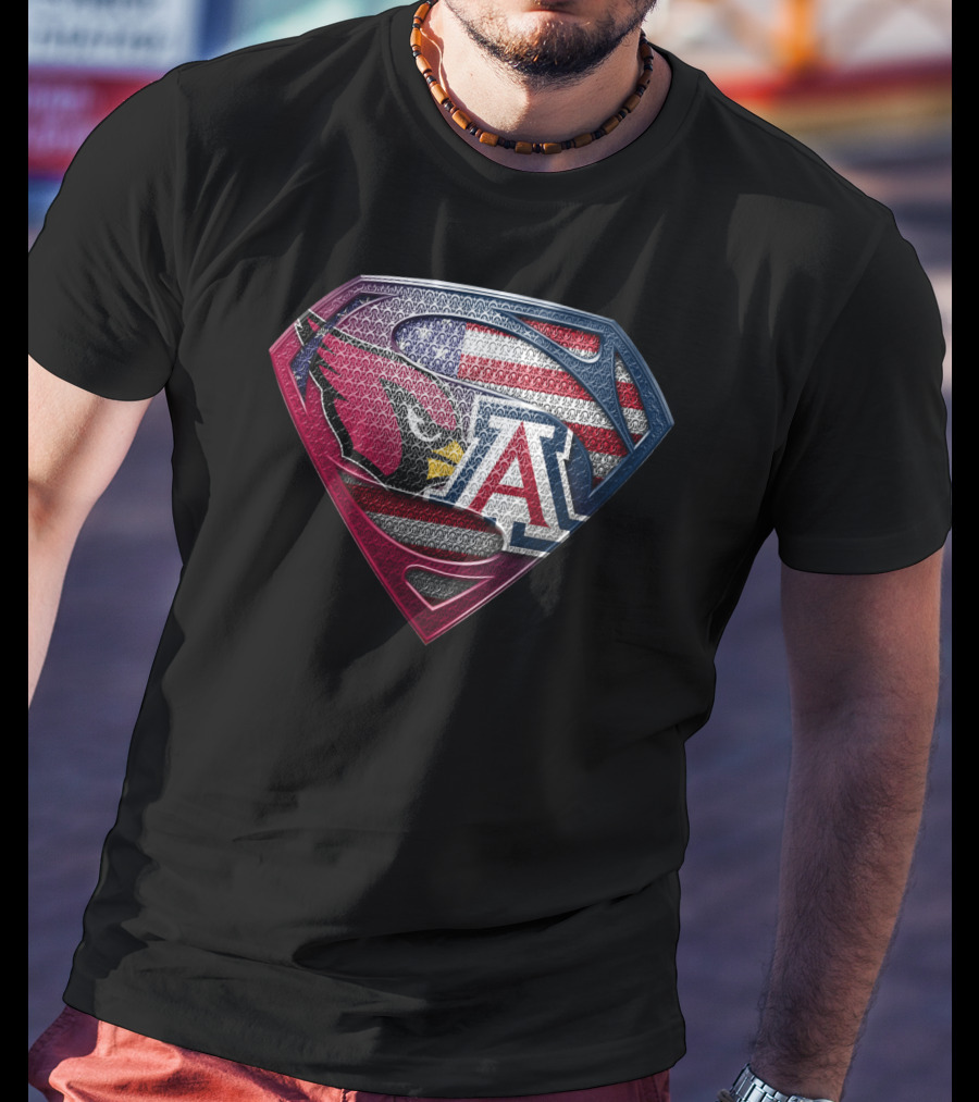 Arizona Cardinals Usa Flag Arizona Wildcats Superman Shield T-Shirt