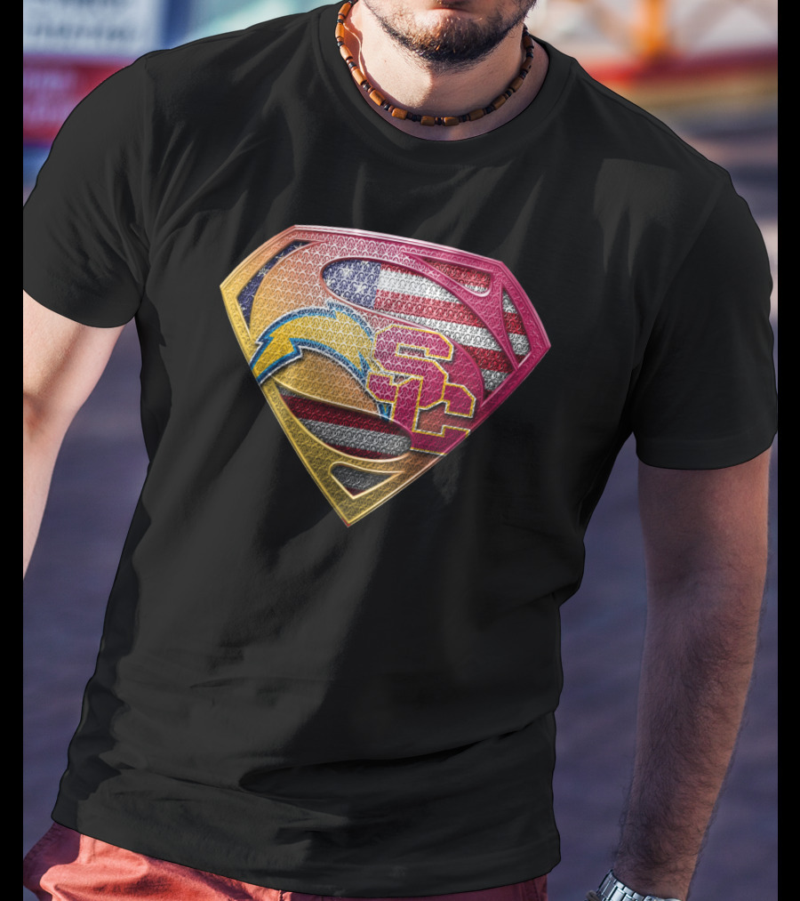 Us Flag Superman Logo Chargers Usc Football Team Colors T-Shirt