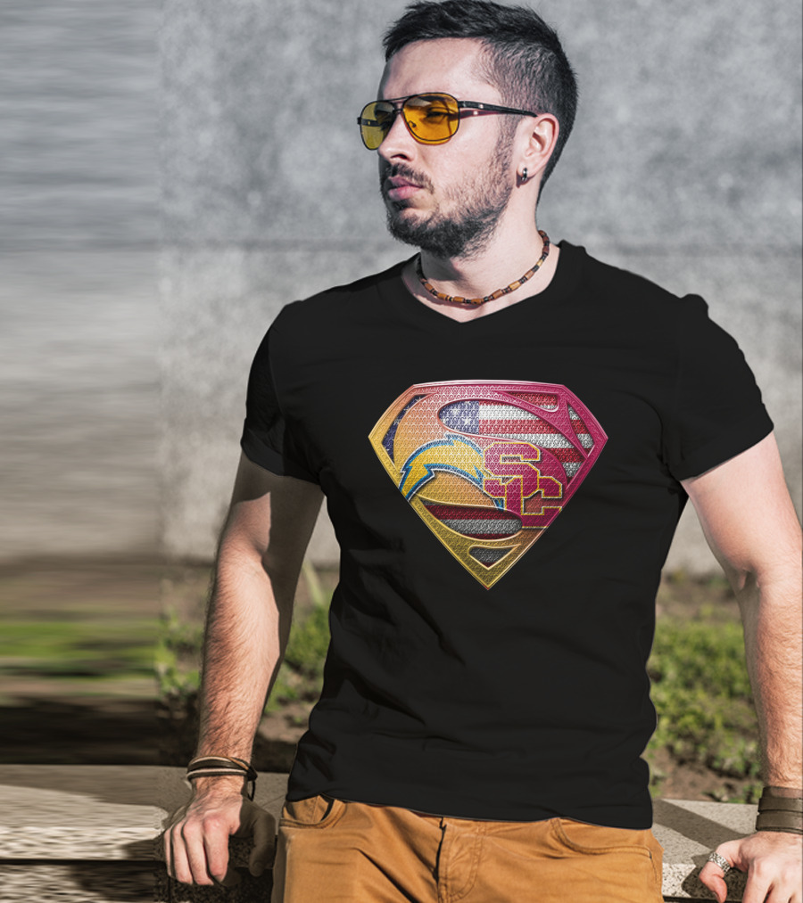 Us Flag Superman Logo Chargers Usc Football Team Colors T-Shirt