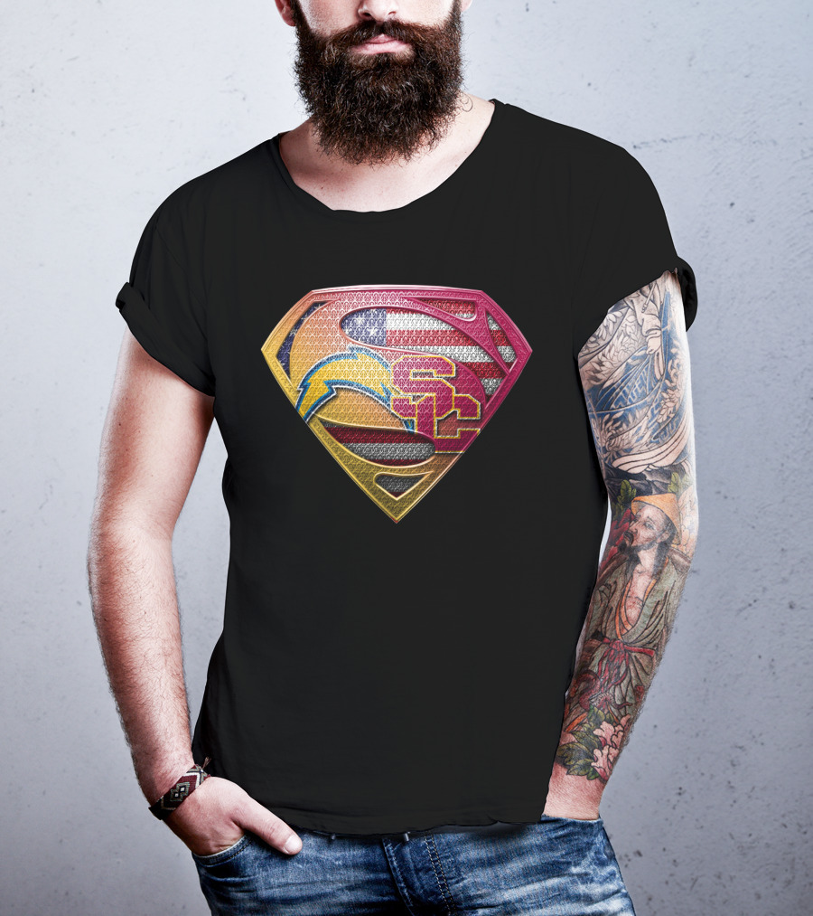 Us Flag Superman Logo Chargers Usc Football Team Colors T-Shirt
