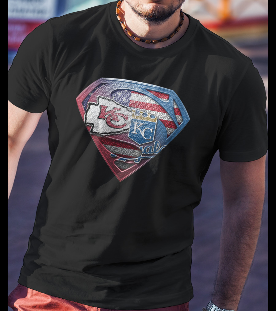 Kansas City Chiefs Royals Superman Usa Flag T-Shirt
