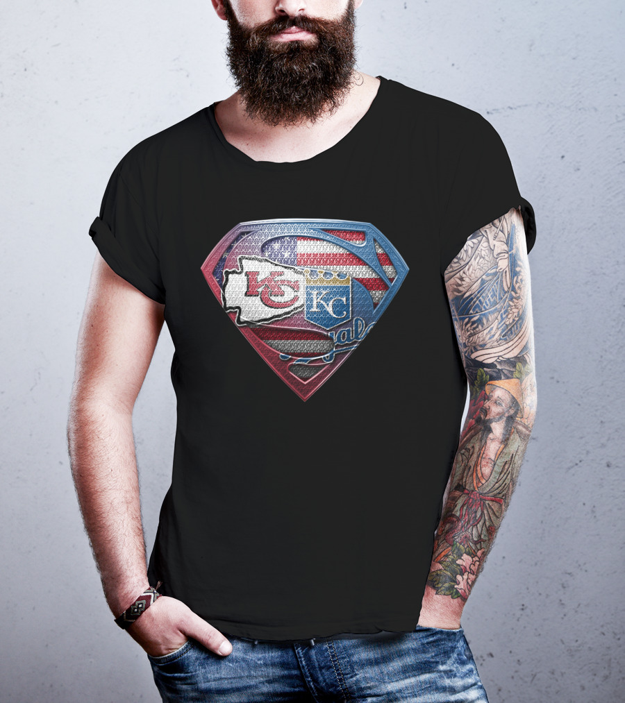 Kansas City Chiefs Royals Superman Usa Flag T-Shirt