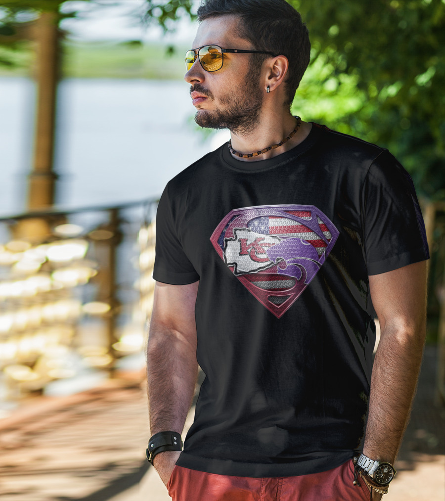 Kansas City Chiefs Kansas State Wildcats American Flag Superman T-Shirt