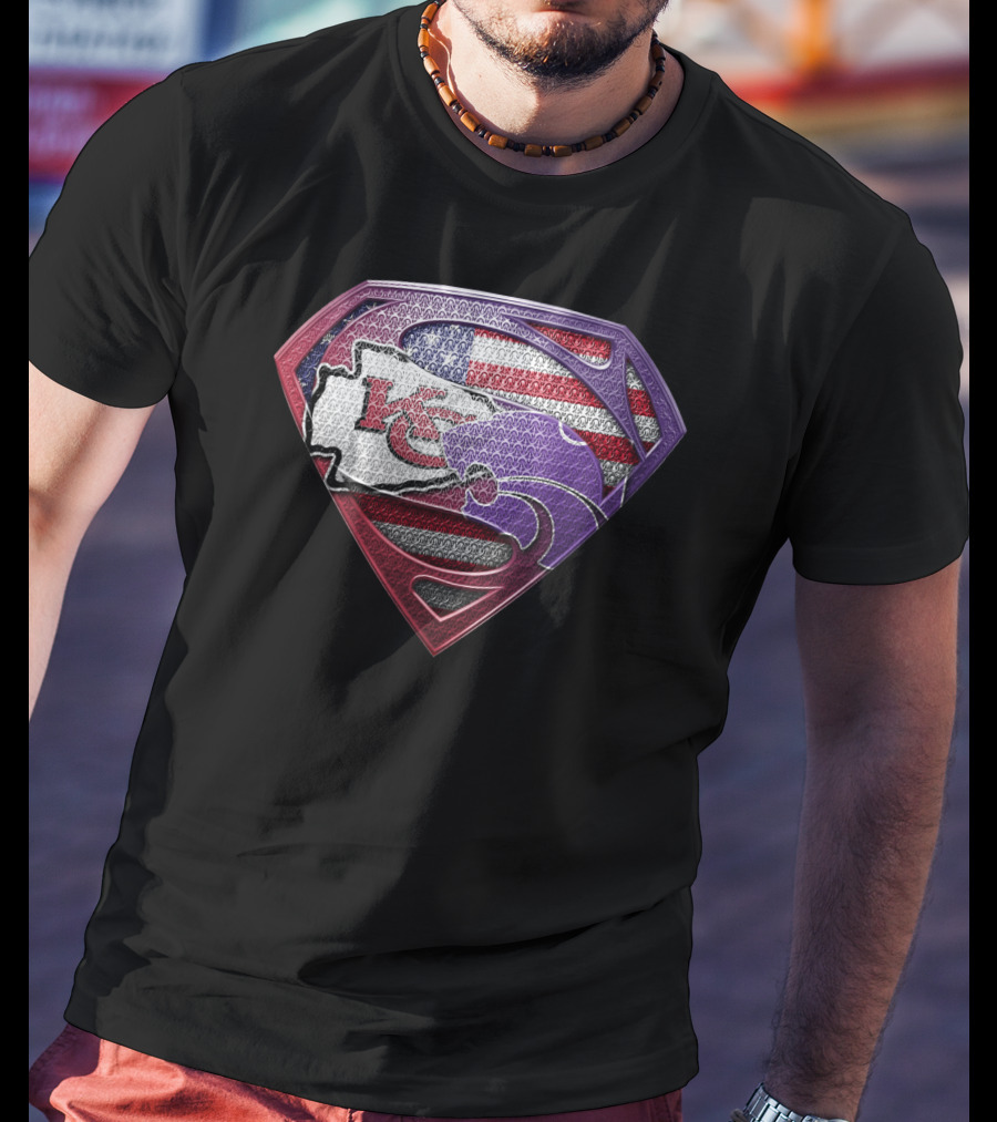 Kansas City Chiefs Kansas State Wildcats American Flag Superman T-Shirt