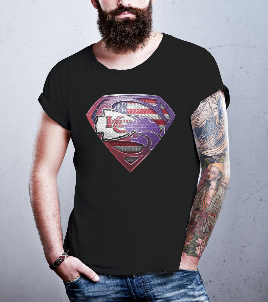 Kansas City Chiefs Kansas State Wildcats American Flag Superman T-Shirt