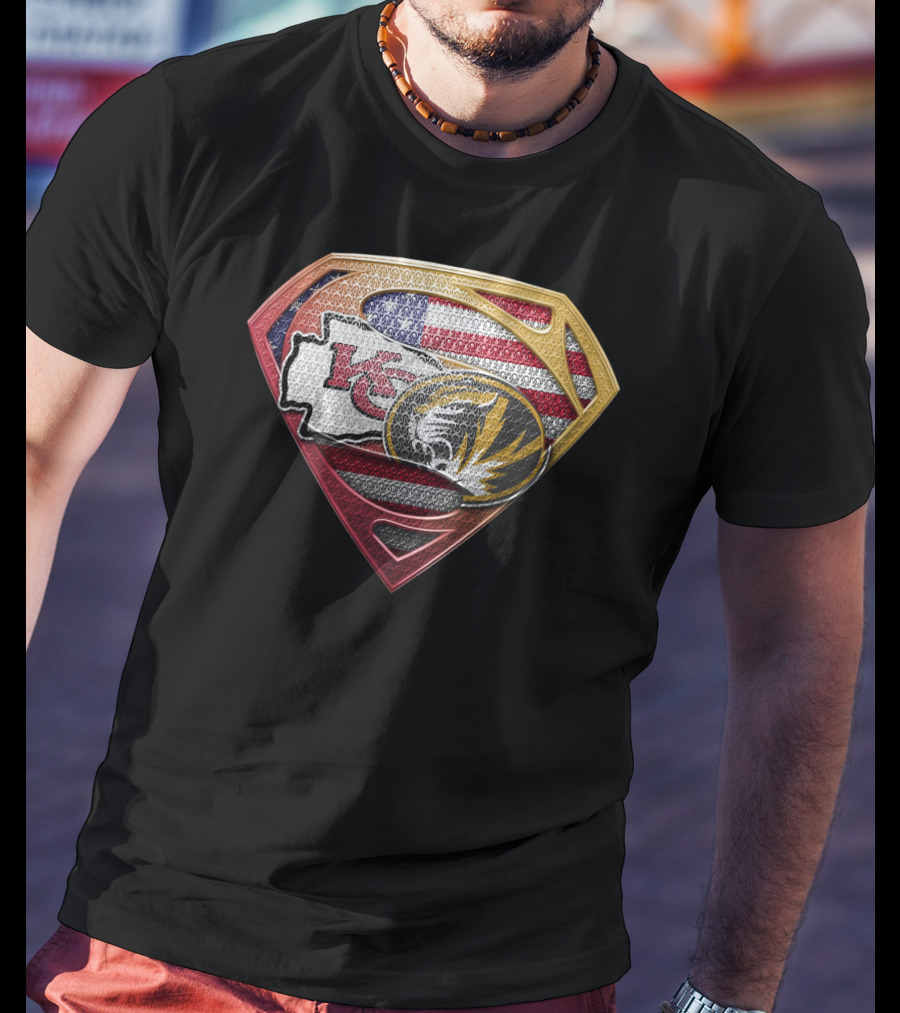 Missouri Chiefs Tigers Super Shield Usa Flag T-Shirt
