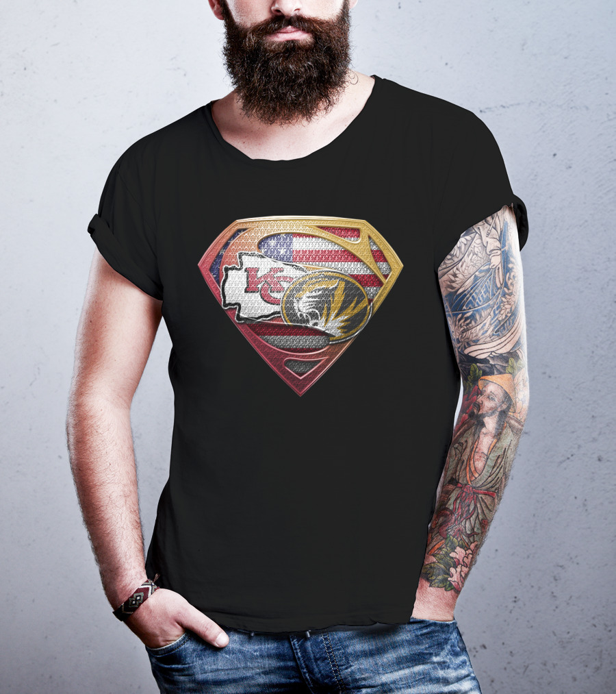 Missouri Chiefs Tigers Super Shield Usa Flag T-Shirt