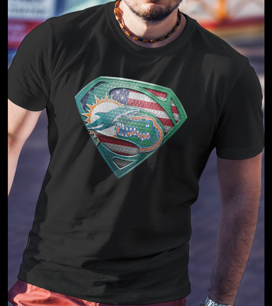 Miami Dolphins Florida Gators Superman Logo American Flag T-Shirt