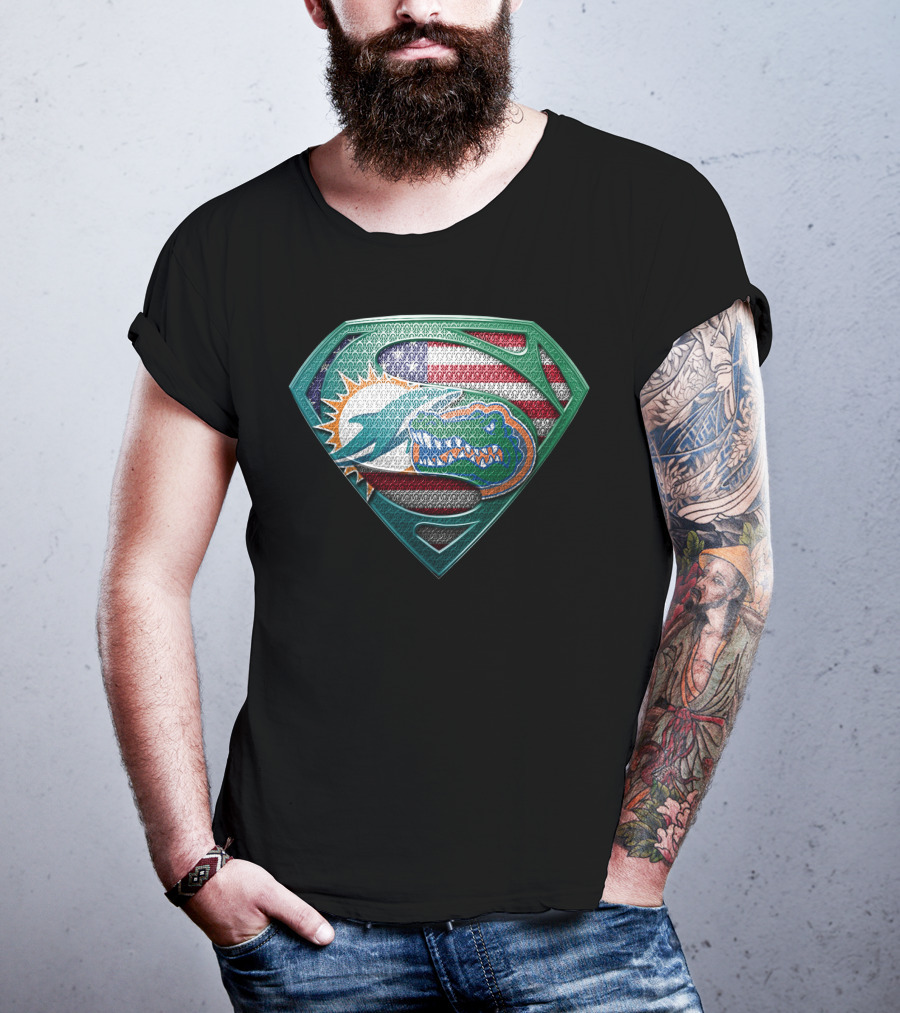 Miami Dolphins Florida Gators Superman Logo American Flag T-Shirt