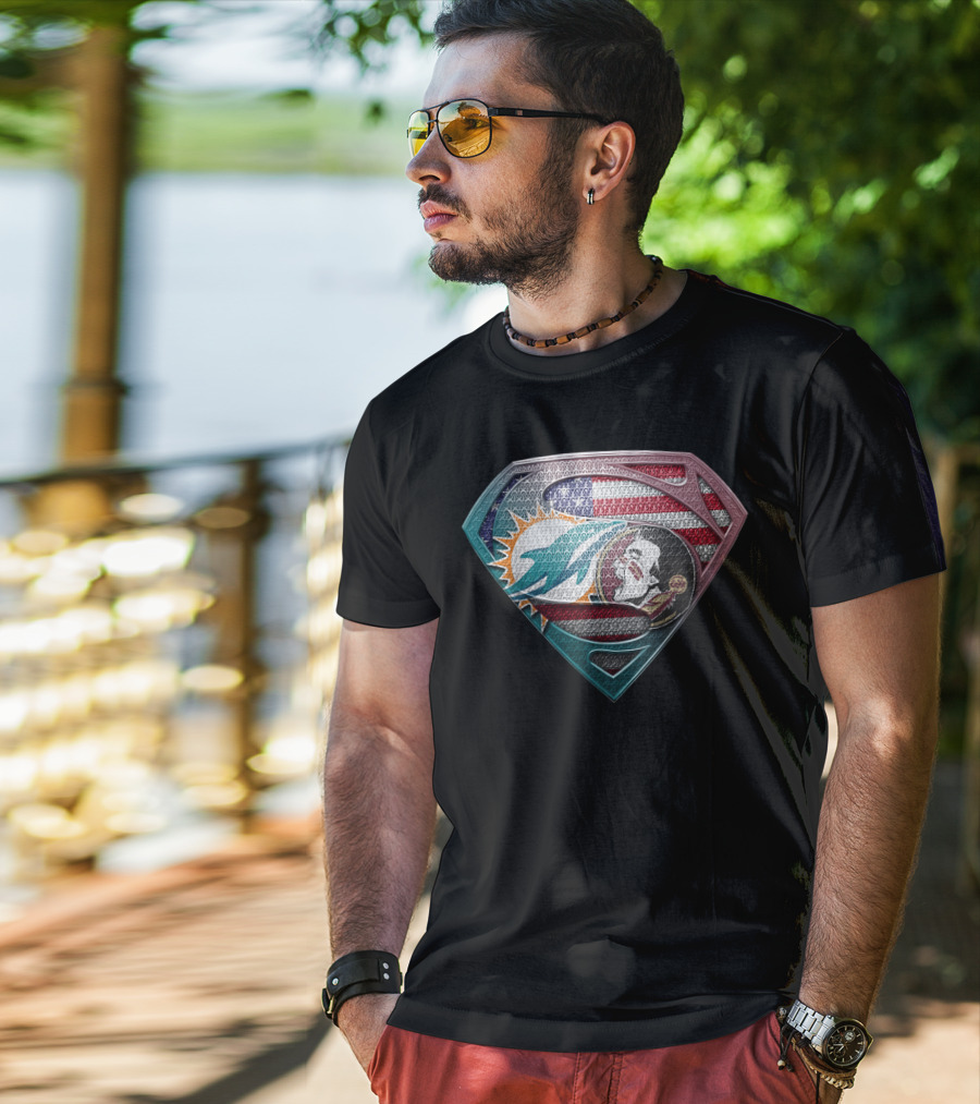 Miami Dolphins Superman American Flag Tribute T-Shirt