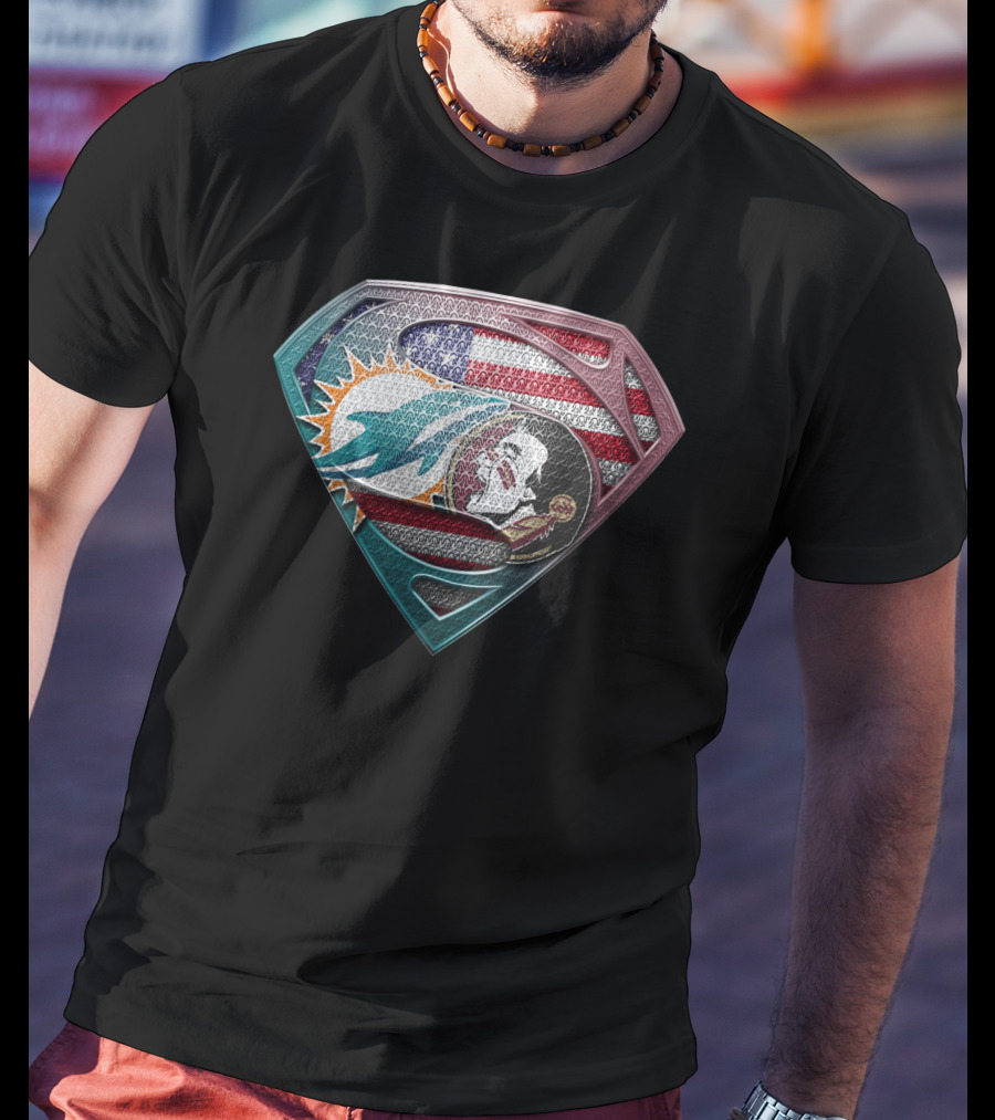 Miami Dolphins Superman American Flag Tribute T-Shirt