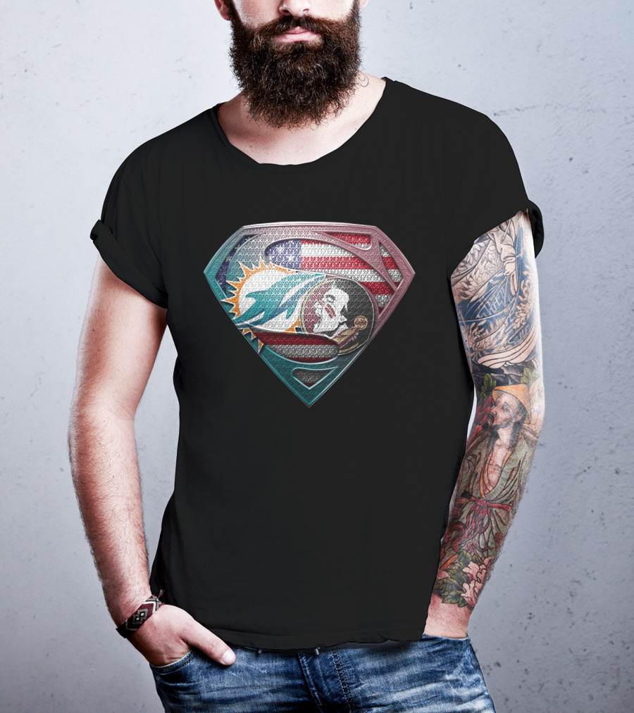 Miami Dolphins Superman American Flag Tribute T-Shirt