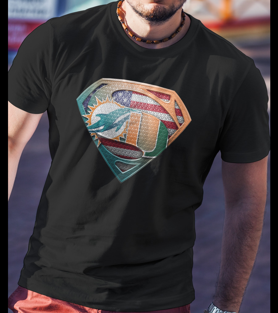 Miami Dolphins Hurricanes American Flag Superman T-Shirt