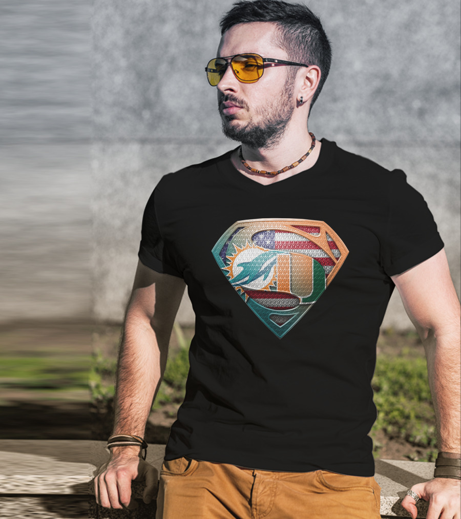 Miami Dolphins Hurricanes American Flag Superman T-Shirt