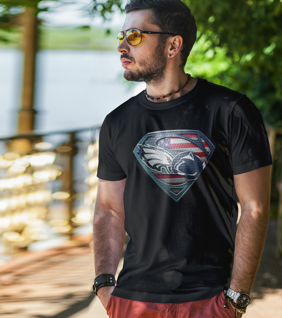 Superman Crest Philadelphia Eagles Penn State American Flag T-Shirt