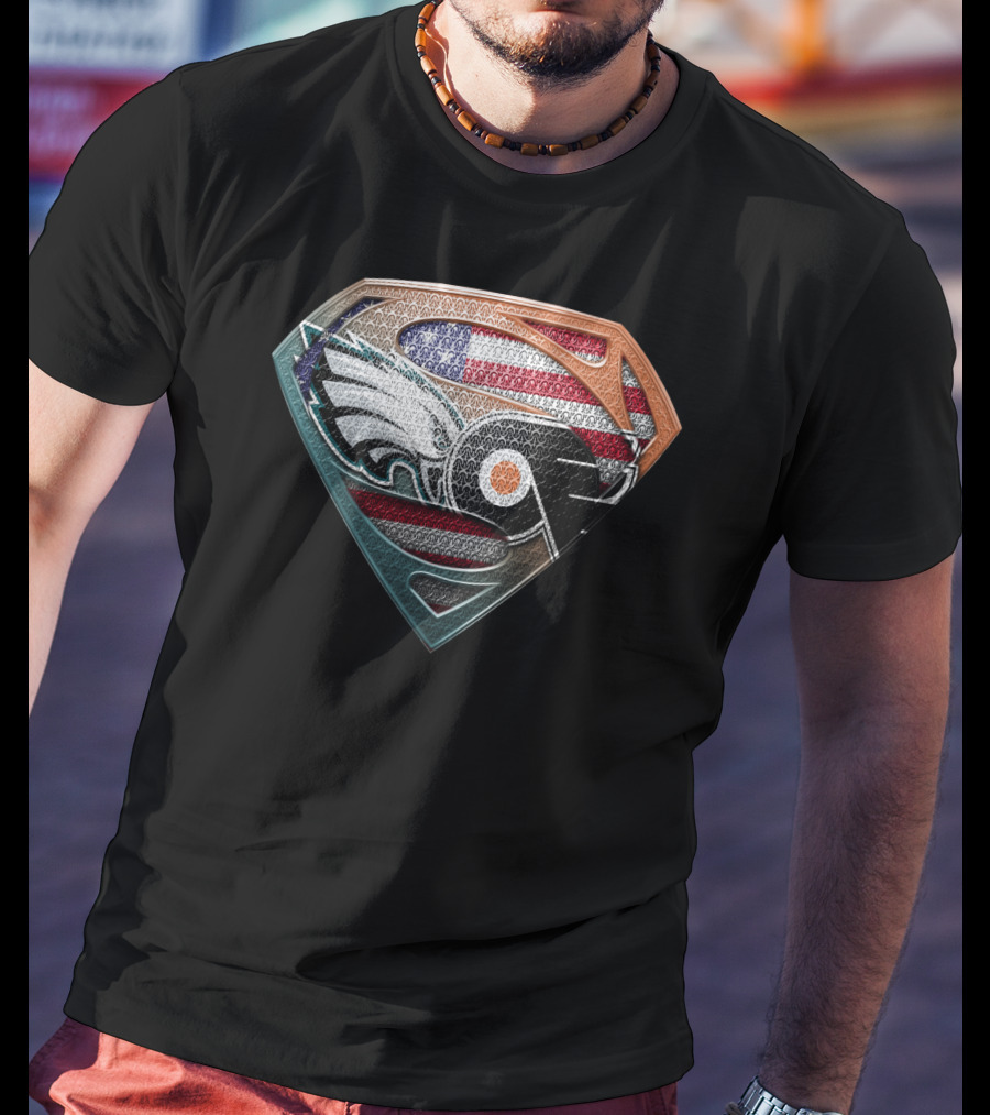 Superman Shield American Flag Philadelphia Eagles Flyers Logo Fusion T-Shirt