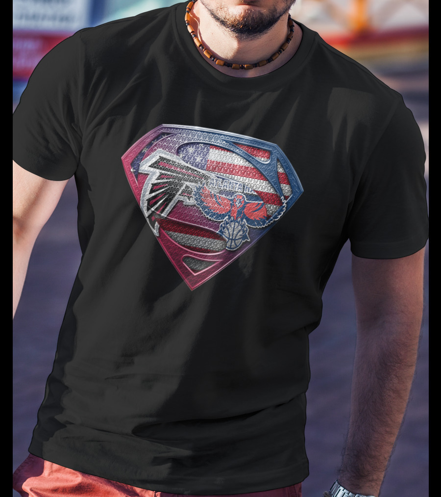 Atlanta Falcons And Hawks American Flag Superman Logo Sspus060 T-Shirt