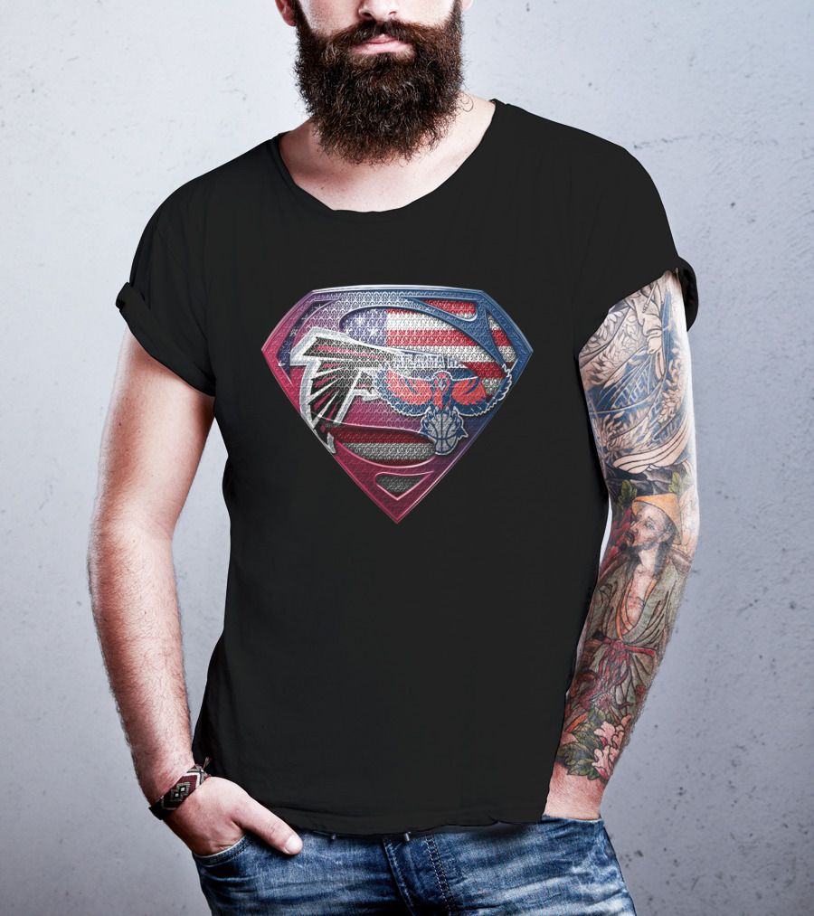 Atlanta Falcons And Hawks American Flag Superman Logo Sspus060 T-Shirt