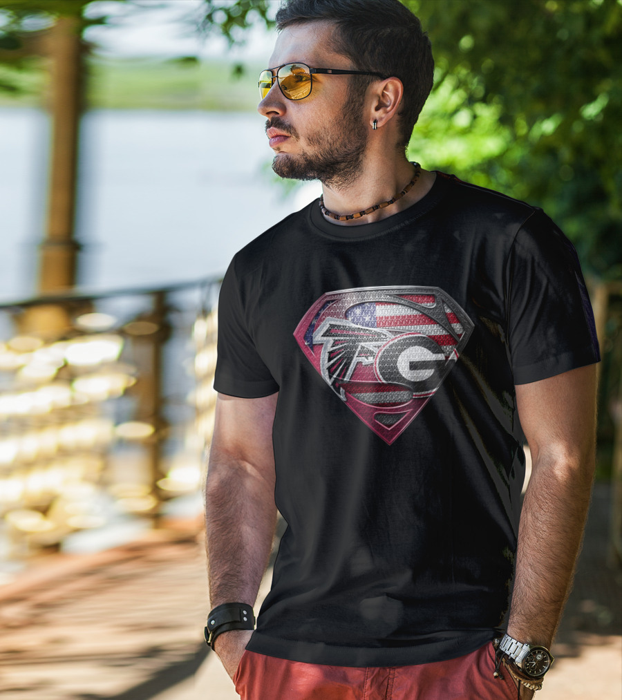 Atlanta Falcons Georgia Bulldogs Superman American Flag T-Shirt