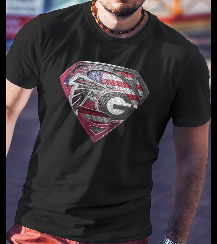 Atlanta Falcons Georgia Bulldogs Superman American Flag T-Shirt