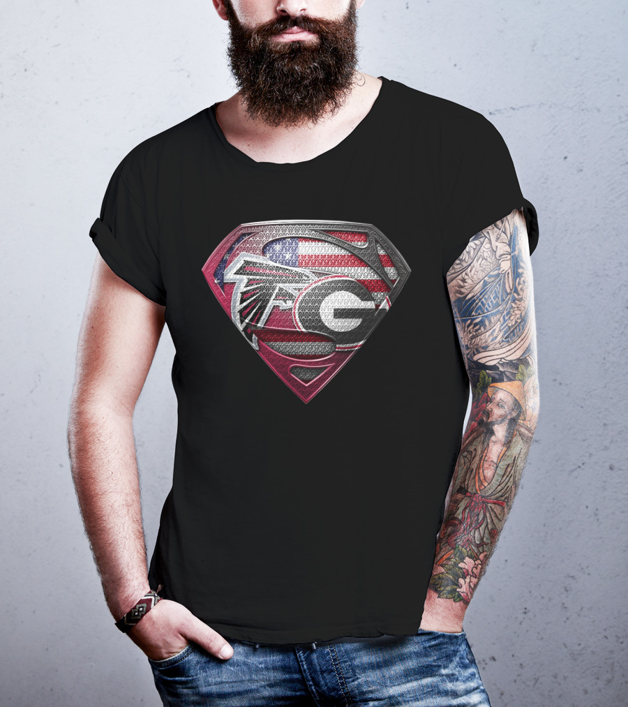 Atlanta Falcons Georgia Bulldogs Superman American Flag T-Shirt