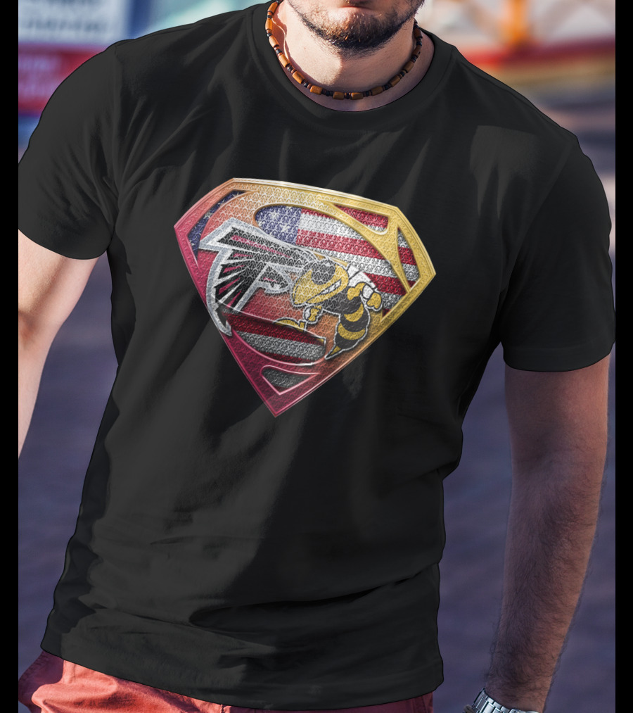 Superman American Flag Atlanta Falcons Georgia Tech Yellow Jackets Shield T-Shirt