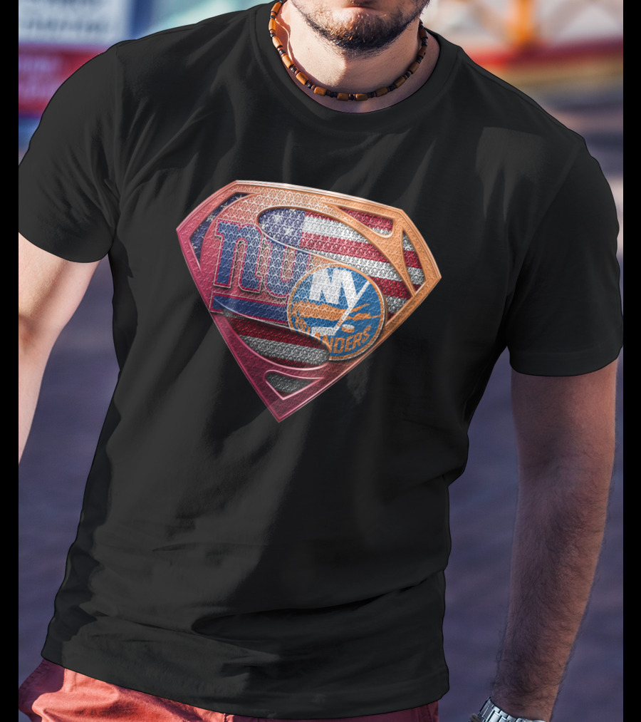 Ny Giants Ny Islanders American Flag Superman Shield Sspus063 T-Shirt