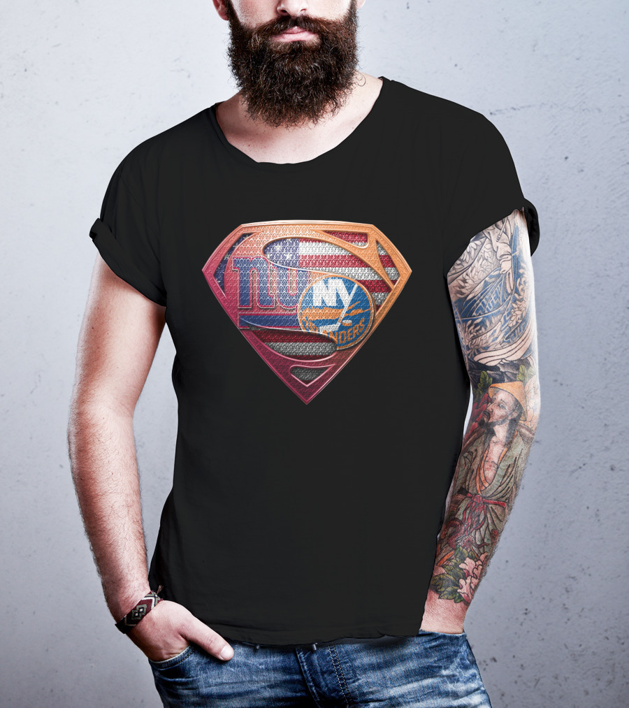 Ny Giants Ny Islanders American Flag Superman Shield Sspus063 T-Shirt