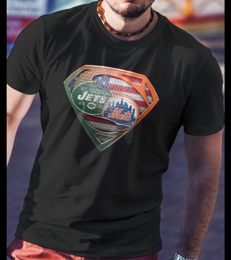 American Flag New York Jets Mets Superman Shield Sspus069 T-Shirt