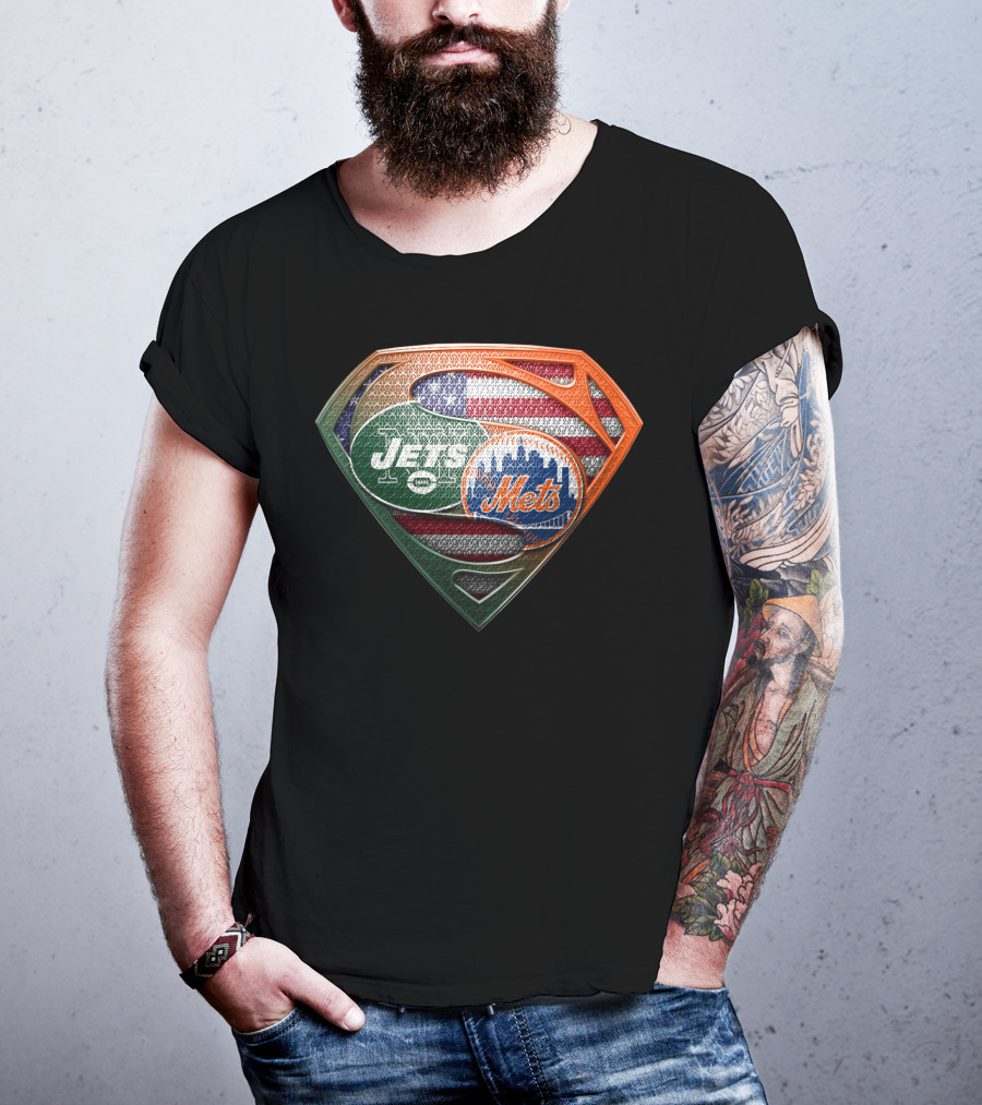 American Flag New York Jets Mets Superman Shield Sspus069 T-Shirt