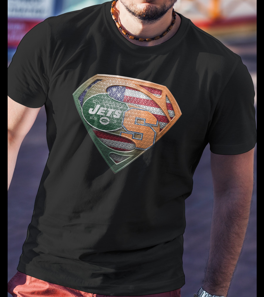 Jets Syracuse Superman Shield American Flag T-Shirt