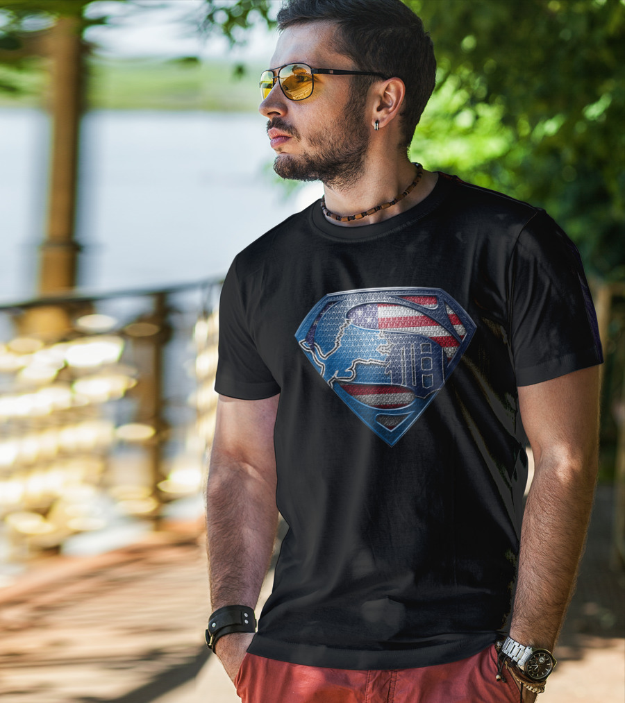 Detroit American Flag Superhero Symbol T-Shirt