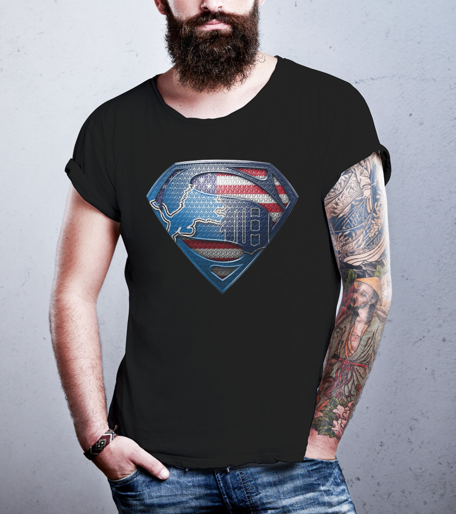 Detroit American Flag Superhero Symbol T-Shirt