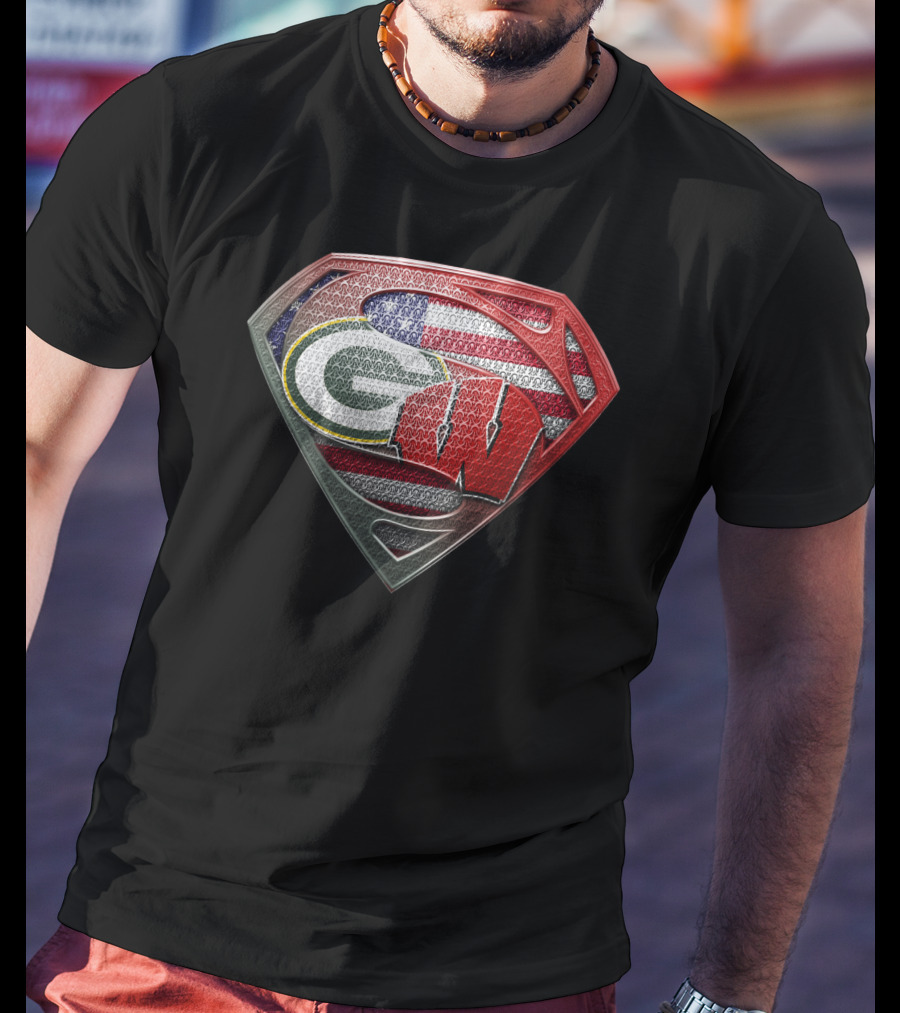 Superman Shield Green Bay Packers Wisconsin Flag T-Shirt