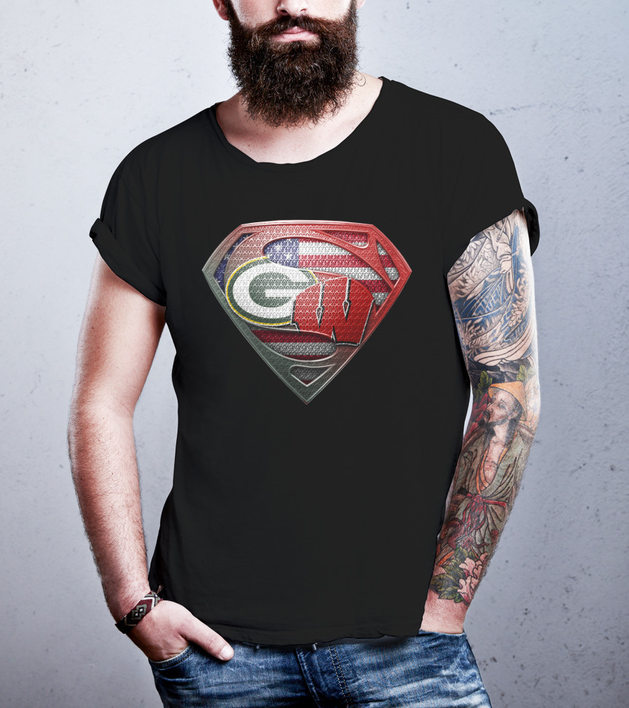 Superman Shield Green Bay Packers Wisconsin Flag T-Shirt