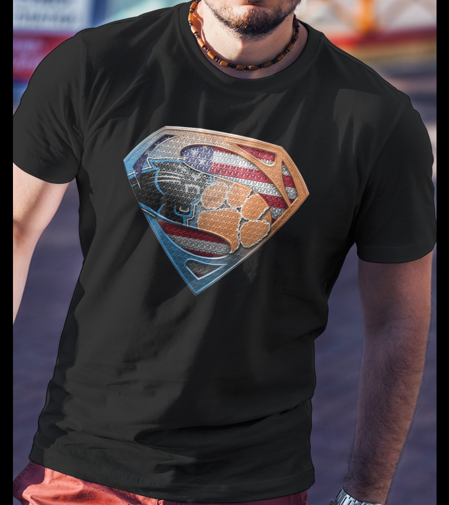 Superman Shield American Flag Carolina Panthers Clemson Tigers Paw T-Shirt