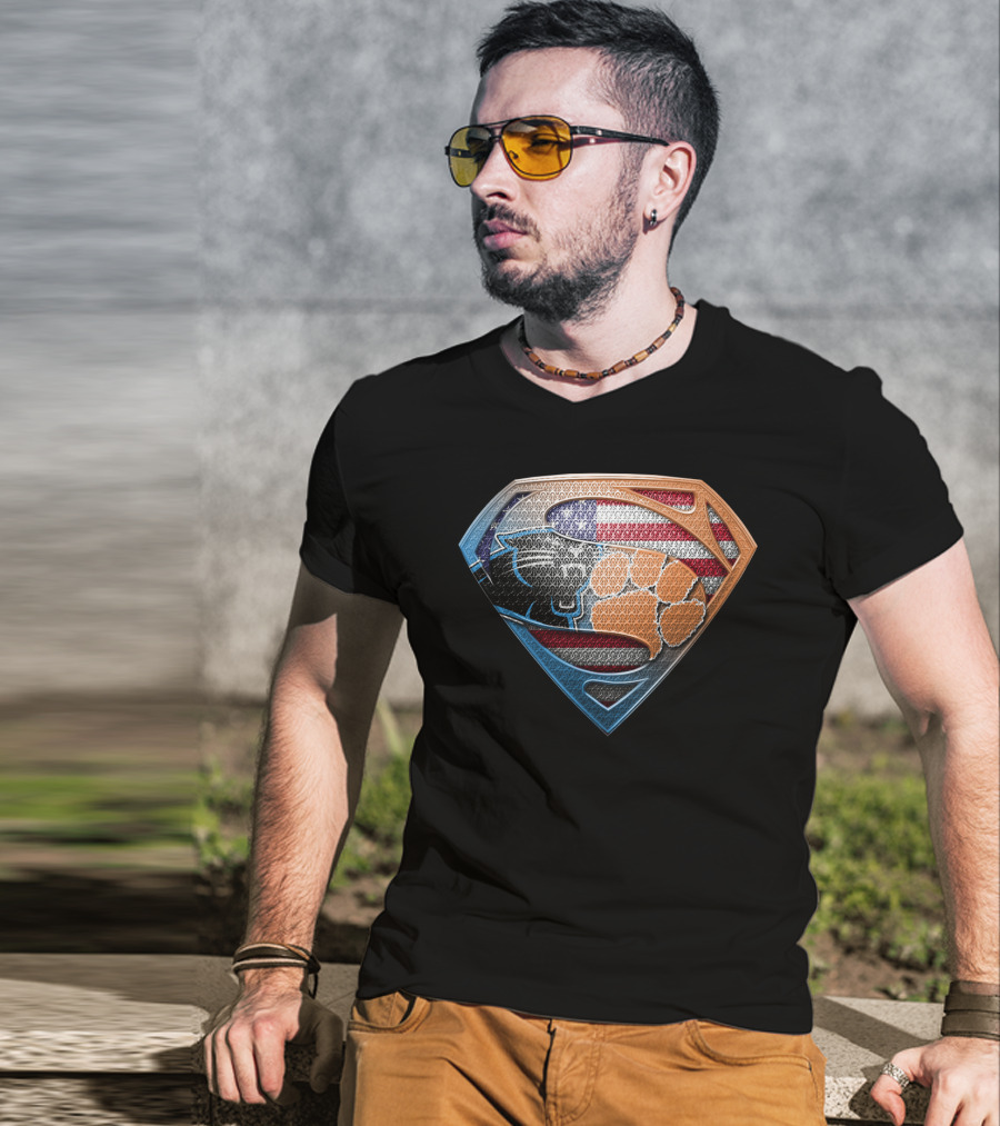 Superman Shield American Flag Carolina Panthers Clemson Tigers Paw T-Shirt