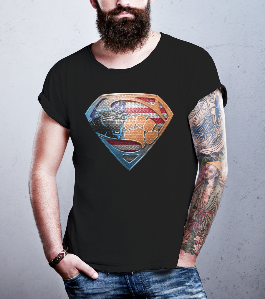 Superman Shield American Flag Carolina Panthers Clemson Tigers Paw T-Shirt