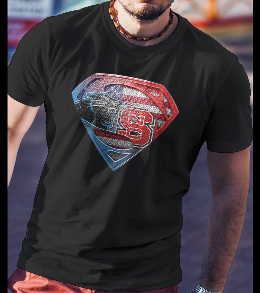 Superman Emblem Carolina Panthers Nc State American Flag Fusion T-Shirt