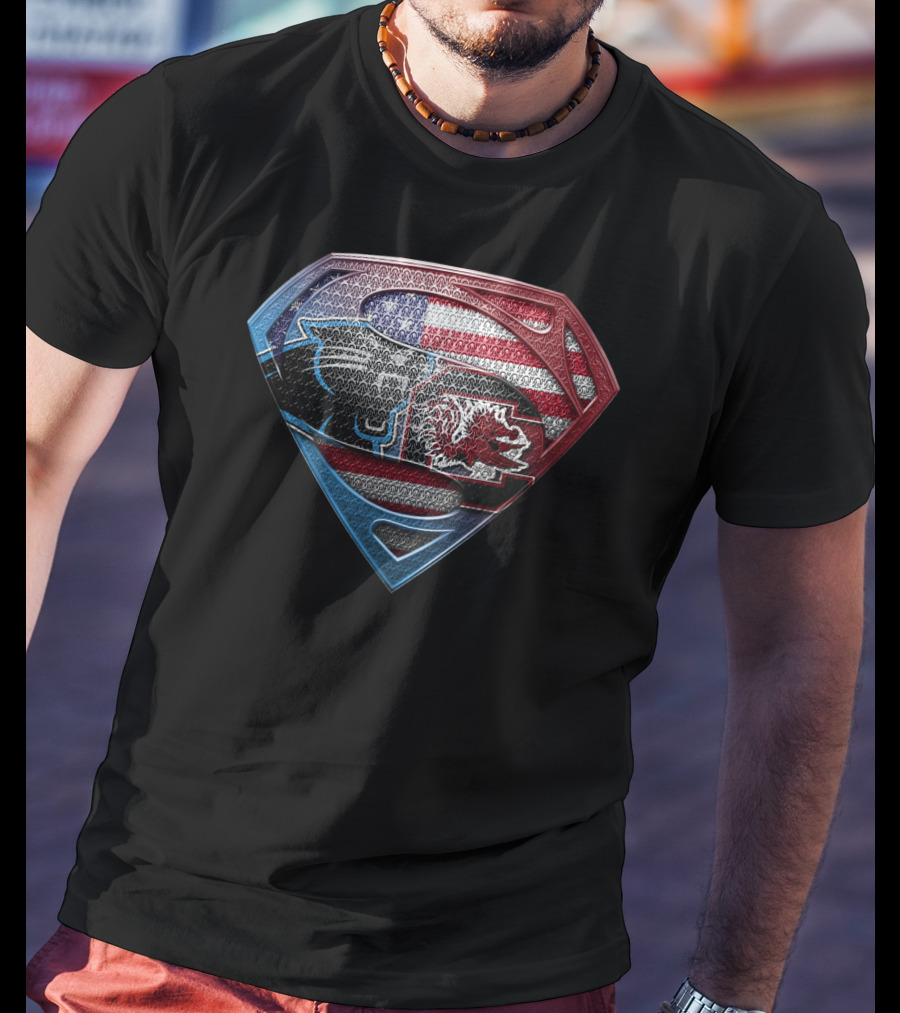 Carolina Panthers South Carolina Gamecocks Usa Flag Superman T-Shirt