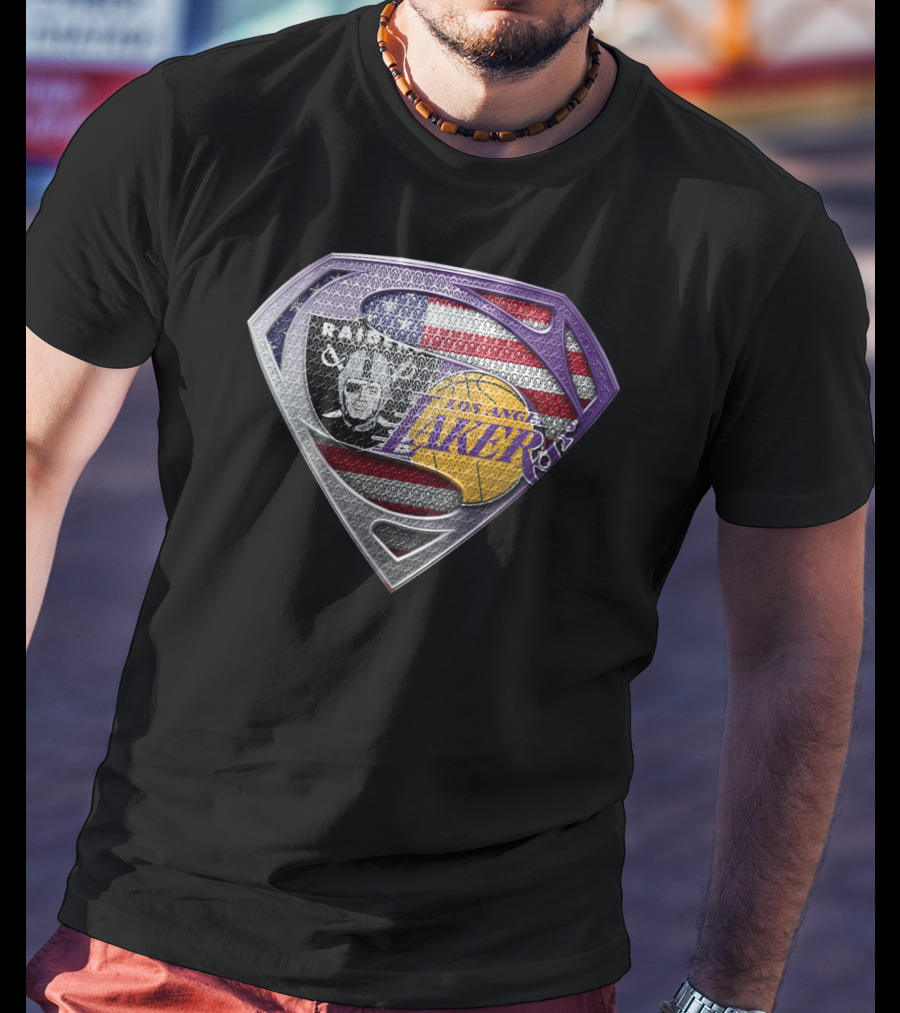 Superman Shield Las Vegas Raiders Los Angeles Lakers American Flag T-Shirt