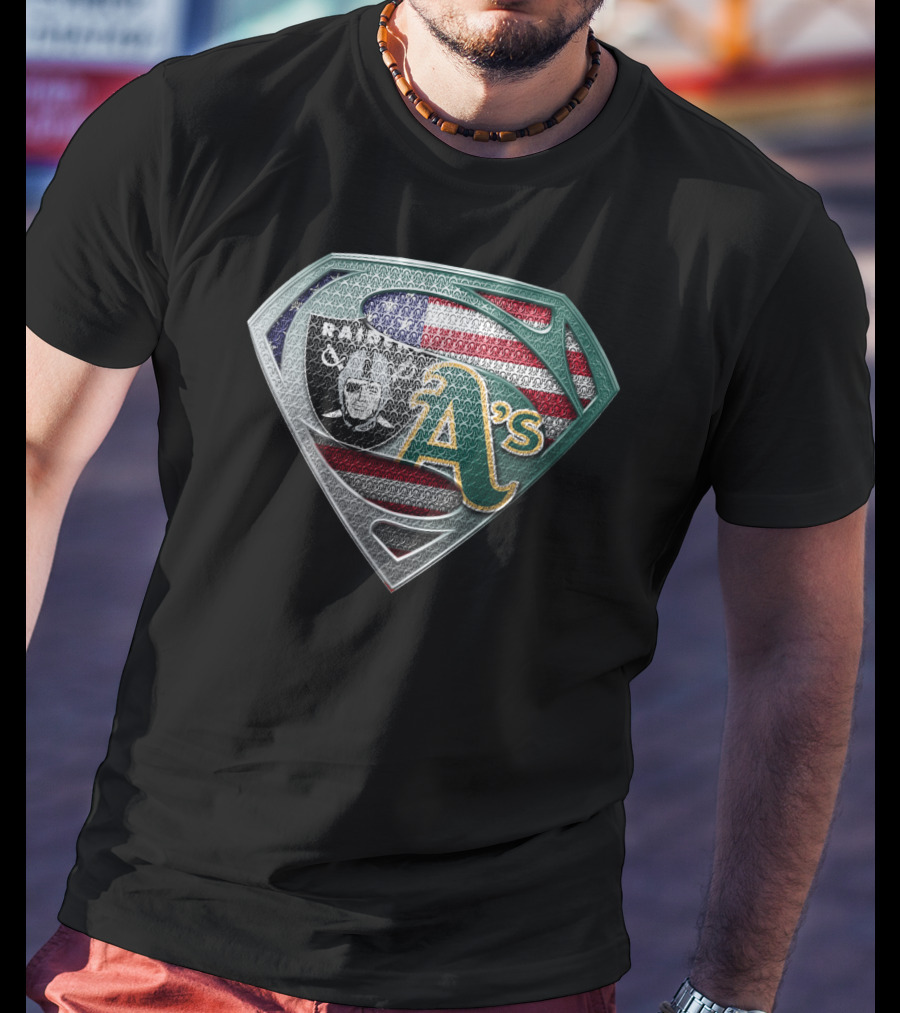 Raiders A's American Flag Superman T-Shirt