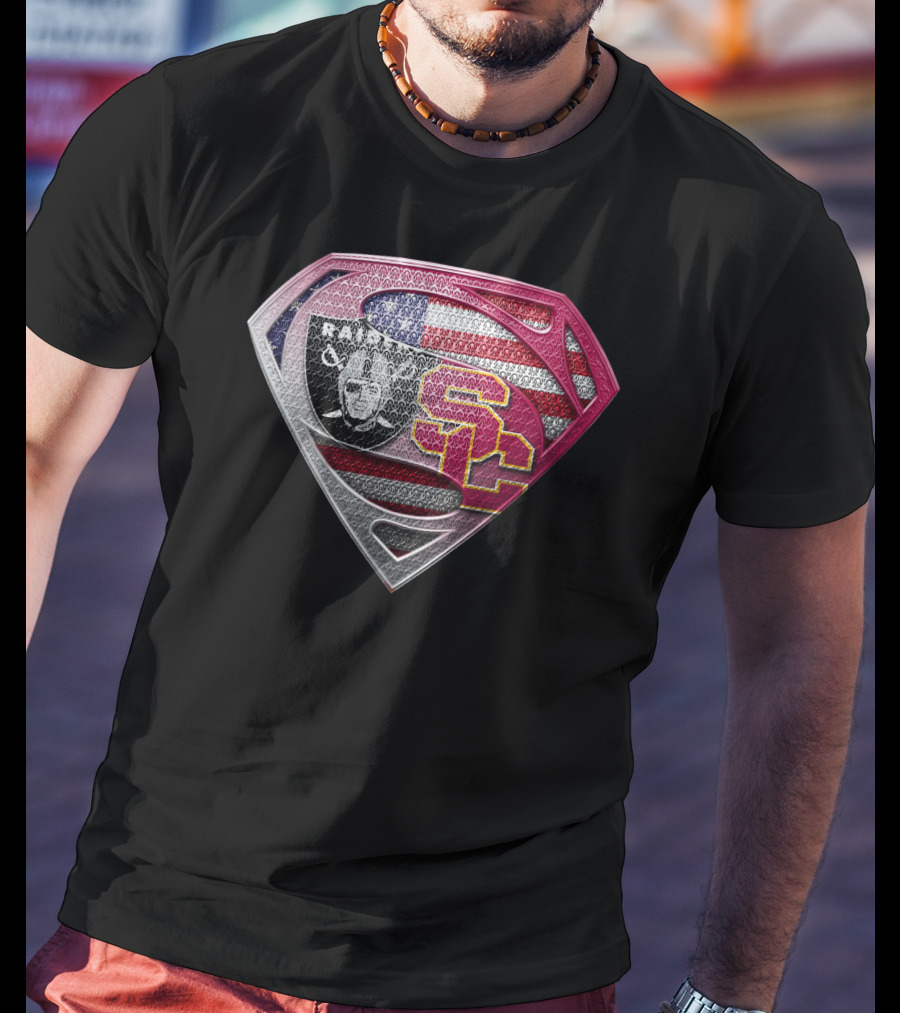 Raiders Usc Superman Shield American Flag T-Shirt