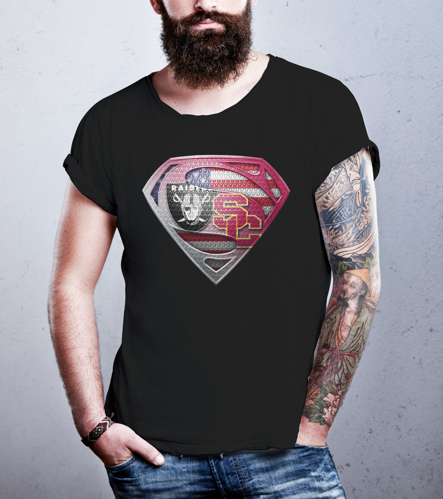 Raiders Usc Superman Shield American Flag T-Shirt