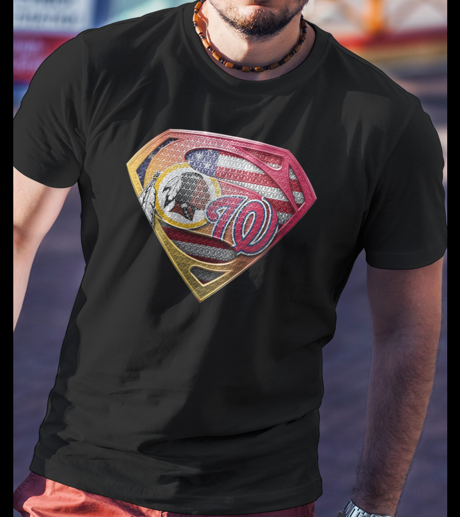 Washington Redskins Nationals Superman Logo American Flag T-Shirt