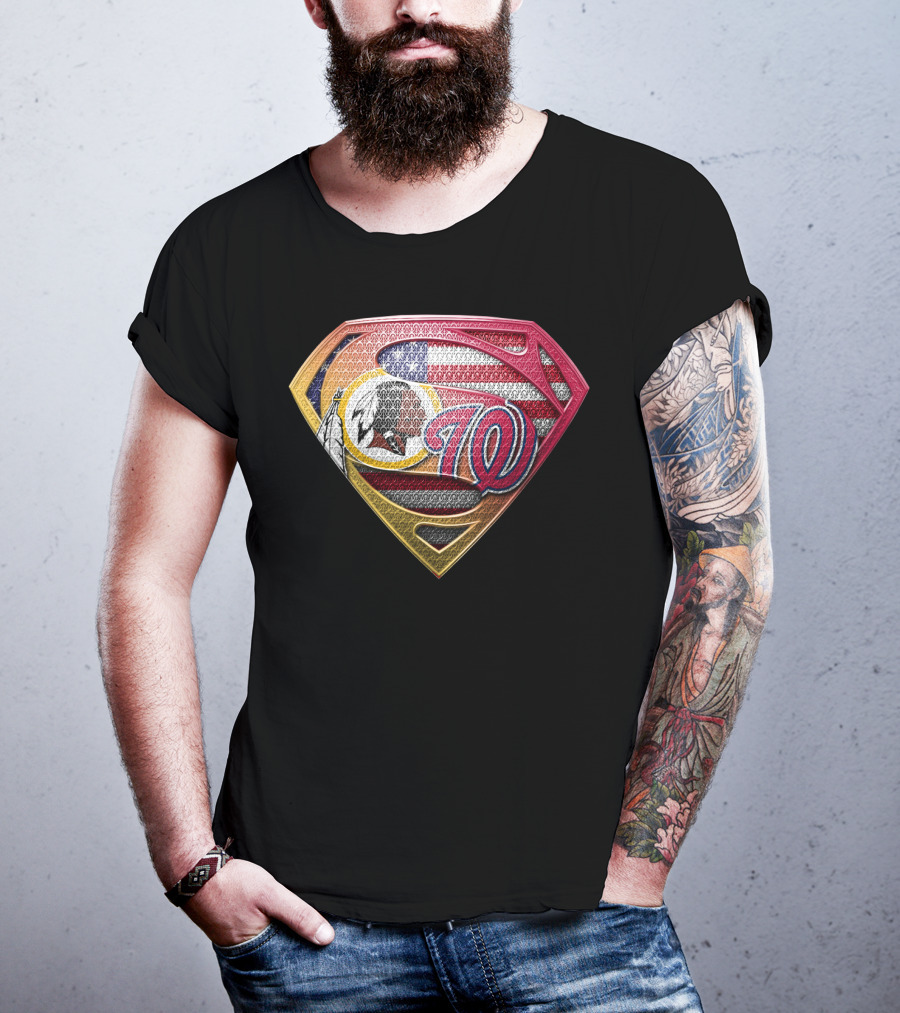 Washington Redskins Nationals Superman Logo American Flag T-Shirt