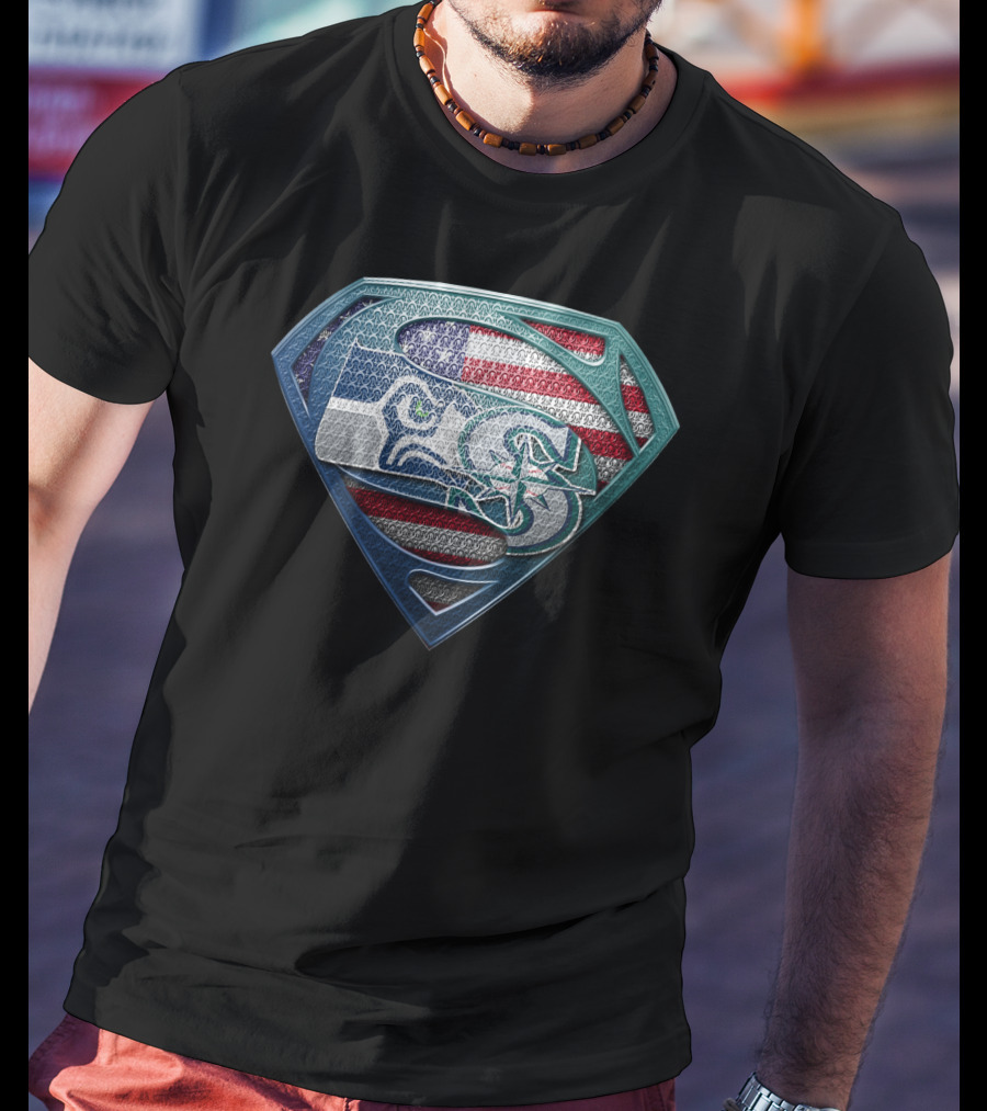 Seattle Seahawks Superman Shield American Flag Edition T-Shirt