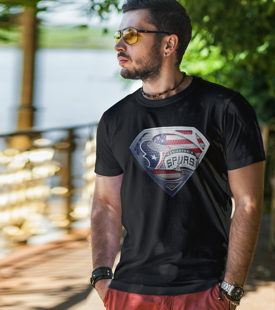San Antonio Spurs Superman Logo Texas Flag T-Shirt
