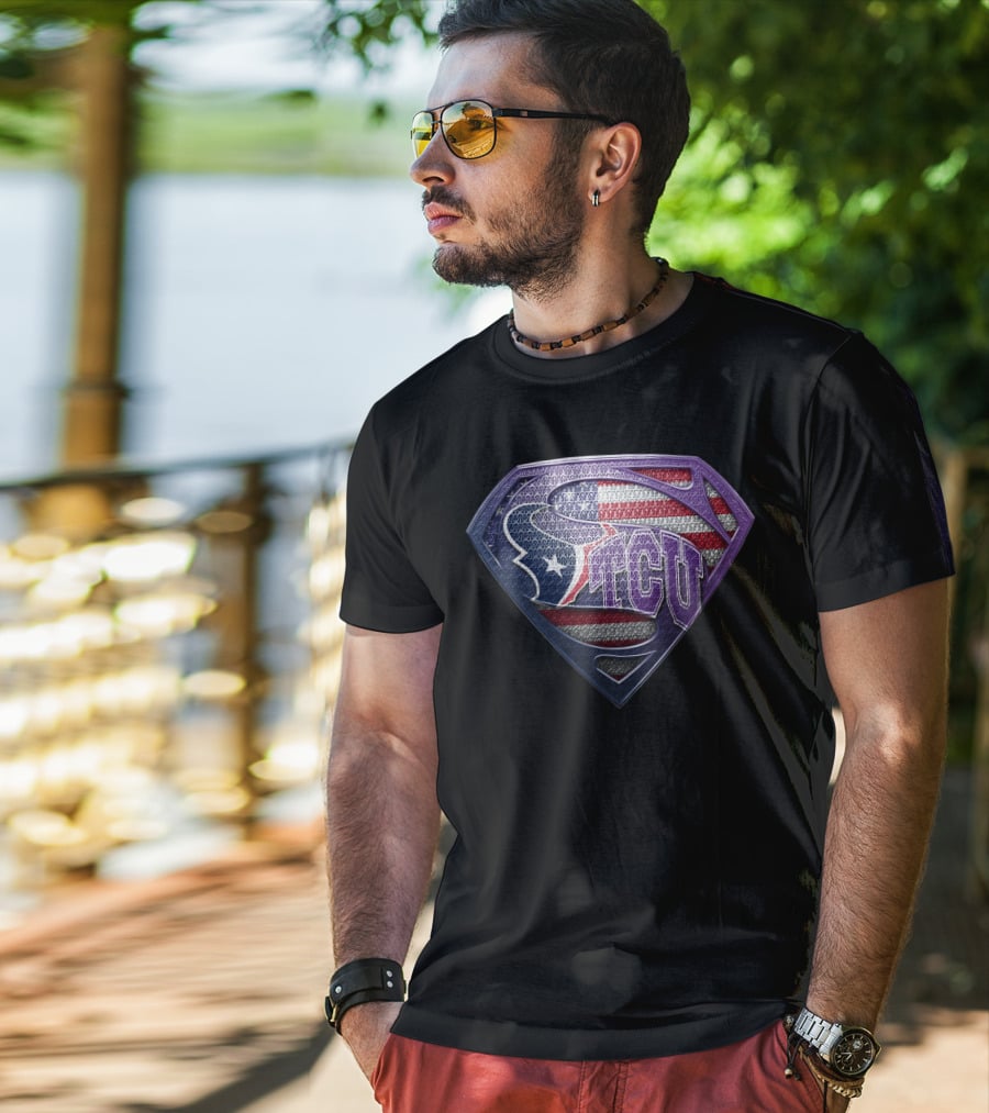 Houston Texans Tcu Superman Usa Flag T-Shirt
